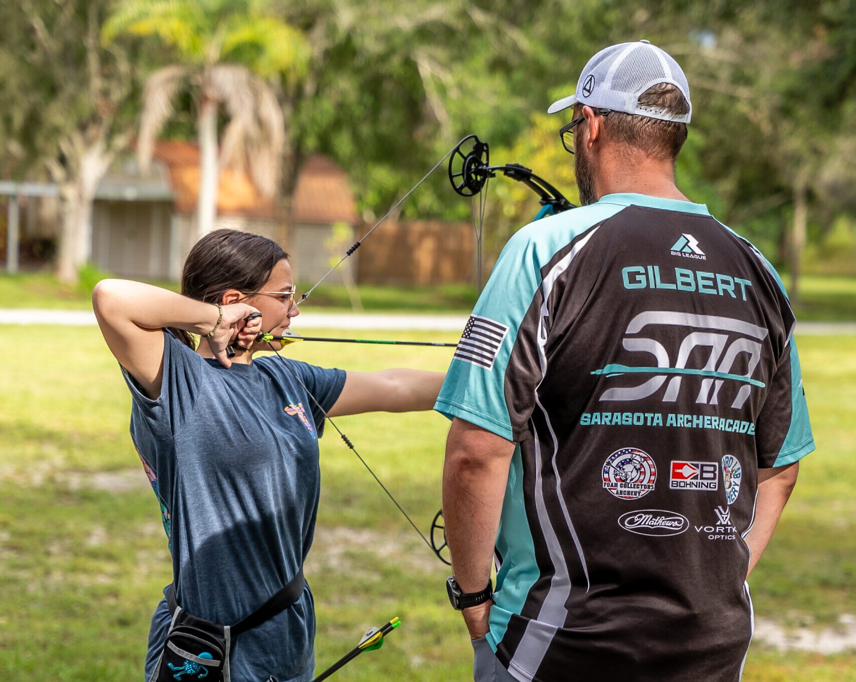 Archery lesson in progress at Archery Sarasota, private instruction in Sarasota, FL